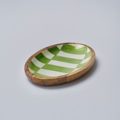 Plato ovalado grande a cuadros verdes