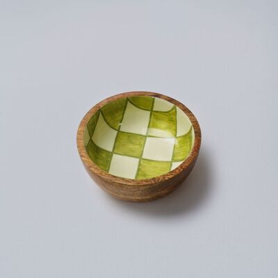 Cuenco de madera a cuadros verdes - Pequeño