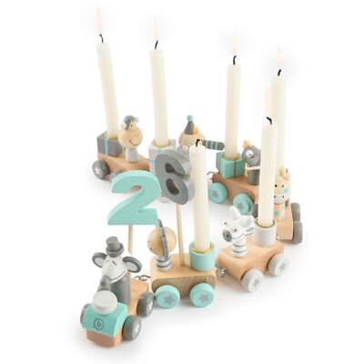 Trenino di compleanno in legno Scandi 0-99 anni con 6 candeline