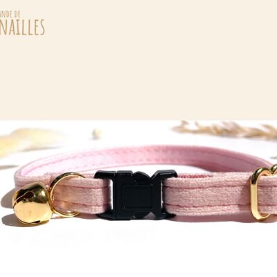 Collier Chat Anti-Étranglement Velours Lisse Rose