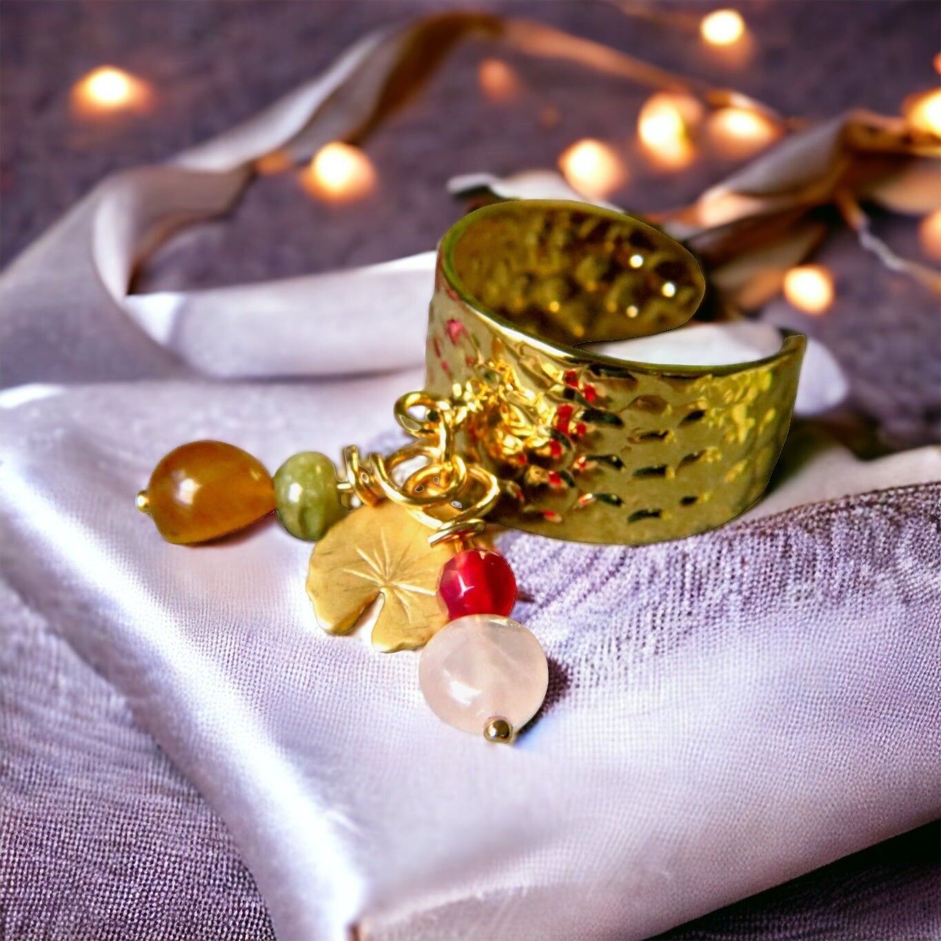 Anello "AMELIE" in oro fino e dorato con pietra Occhio di Tigre, Quarzo rosa e Agate