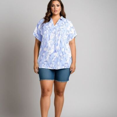 Blouse grande taille imprimé bleu (C6561&BLEU)