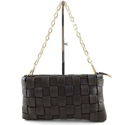 Borsa a tracolla baguette in pelle di vitello intrecciata a mano con catena FW25