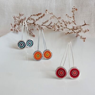 Long hook earrings with colored circles "Rovell"