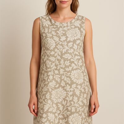 ROBE DROITE SANS MANCHES IMPRIMÉE 100 % LIN