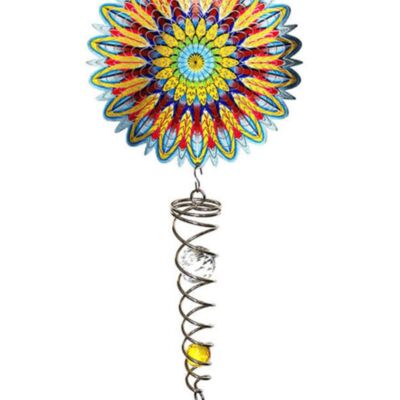 Moulin à vent, Spin Art, Mandala Fleur Artiste Cristal Queue, ACTMFL0800, Longueur totale 60 cm