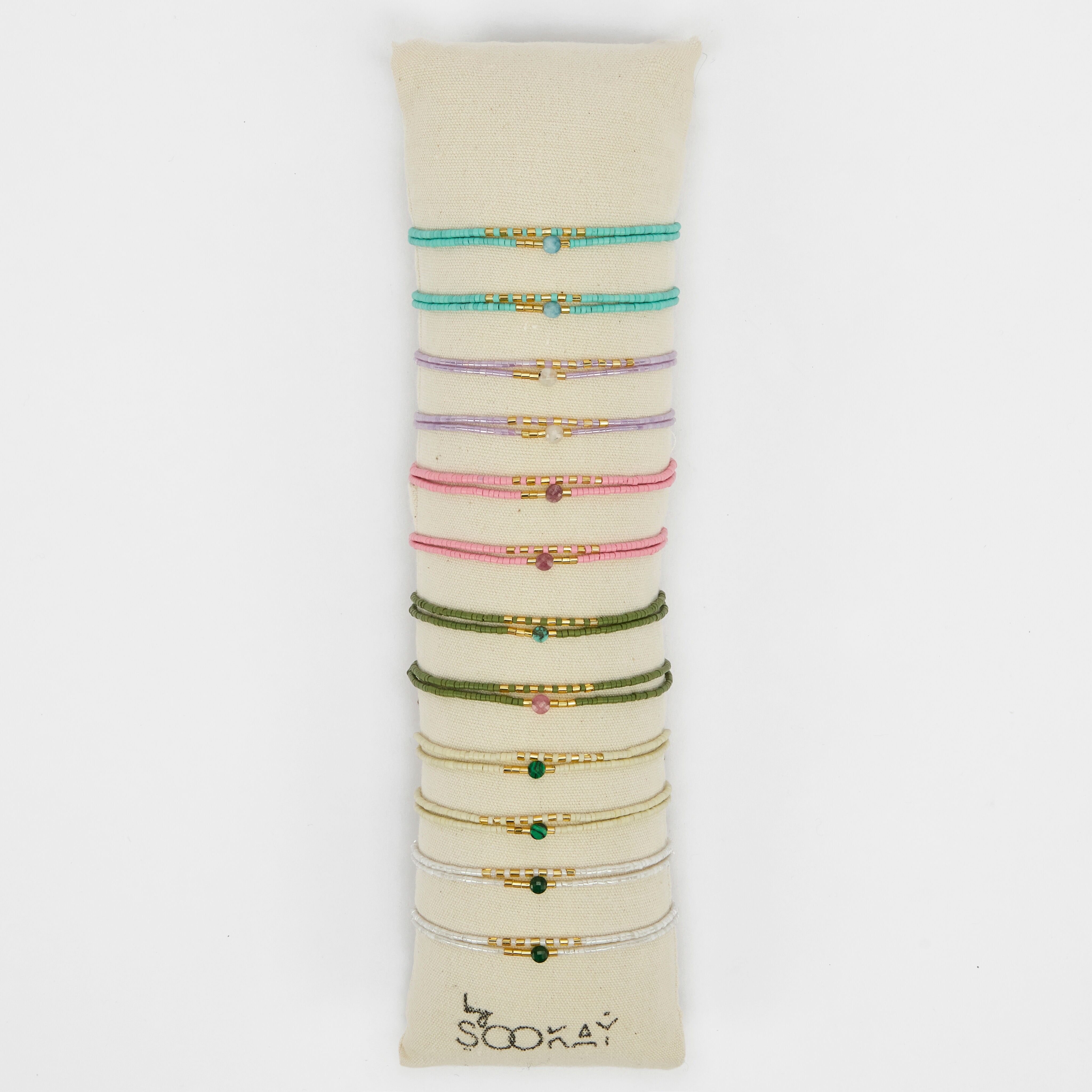 Doppelte Armbänder, kleiner runder facettierter Stein, handgefertigt