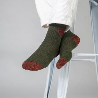 Combed cotton socks Heart - Khaki and burgundy