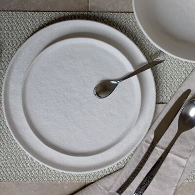 Assiette plate Snowstack 27cm en grès blanc mat