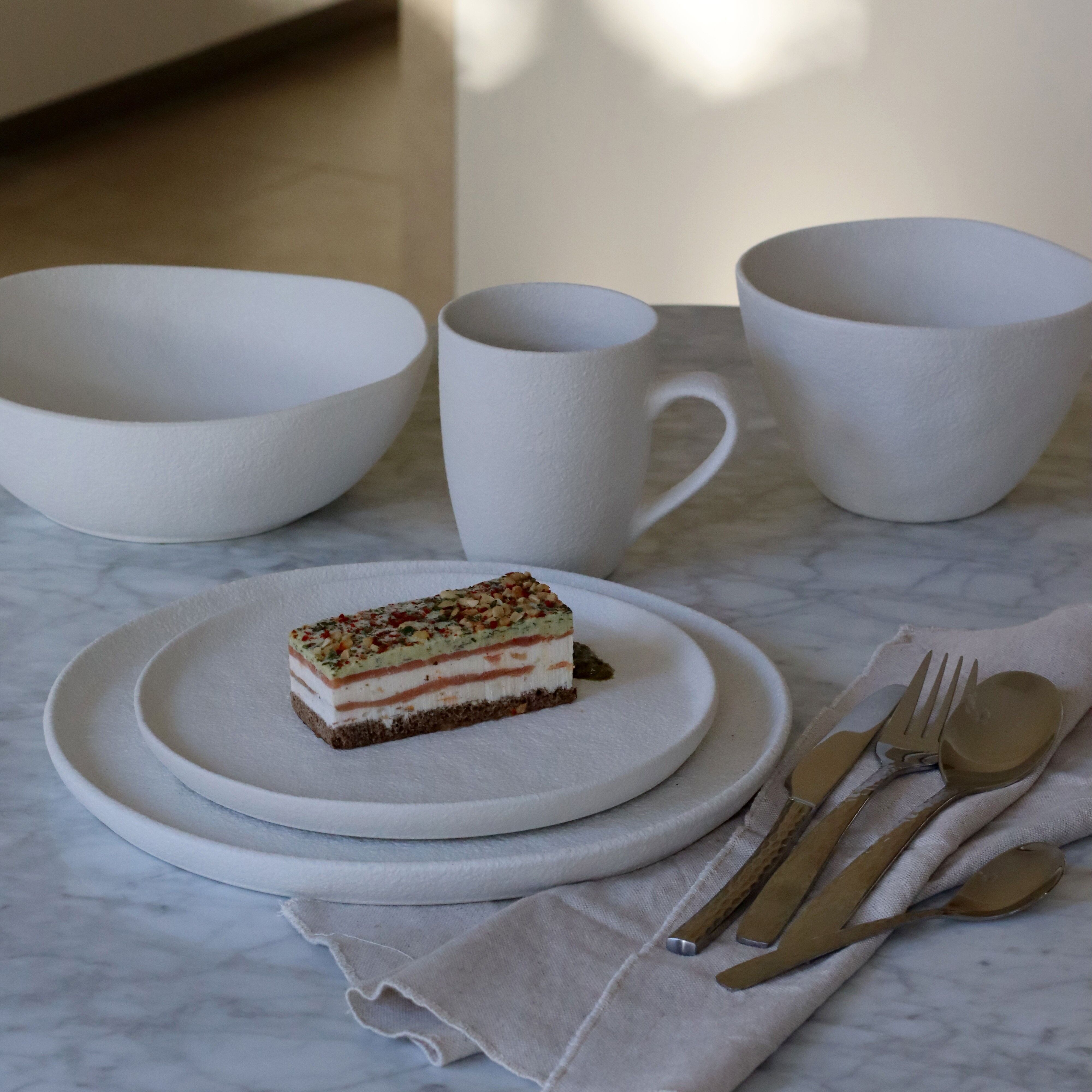 Piatto fondo Snowstack 21 cm in gres bianco opaco