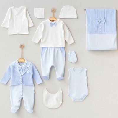 Conjunto de bebé de 10 piezas con textura de gofre: elegante azul y blanco