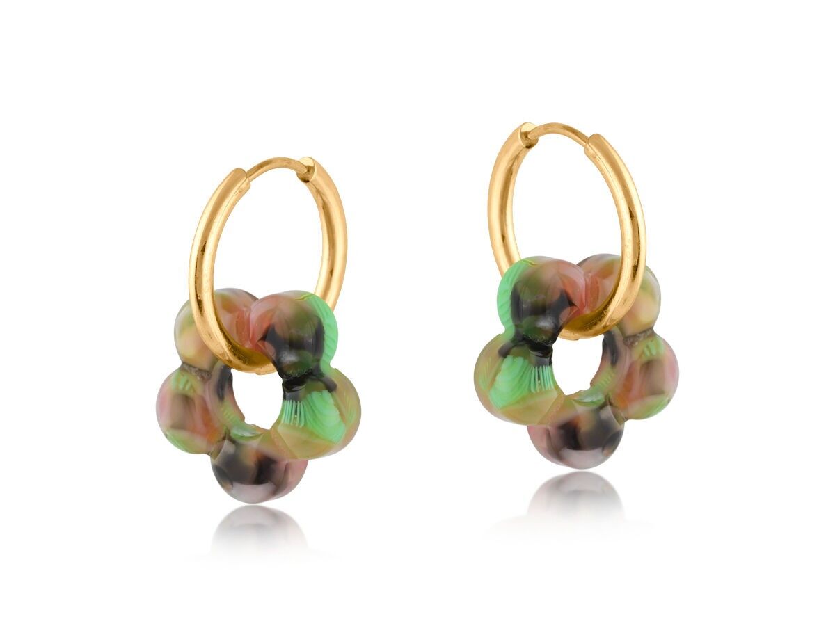 3724 POLLY PETIT DISQUE ET BOUCLES D'OREILLES FLEURIES EN RÉSINE