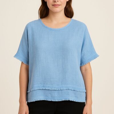 T-SHIRT IN MISTO LINO E COTONE CON ORLI SFILACCIATI