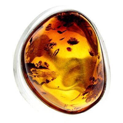 Anello unico in argento sterling 925 e vera ambra baltica Cognac - RG0682