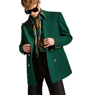 Helen Anthony Peak Lapel Double Breasted Twill Wool Blazer