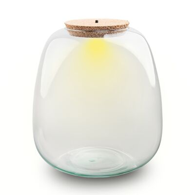 Bouteille terrarium avec bouchon en liège - Modèle : Emma + bouchon led - ↑ 25 cm - Ø 23 cm