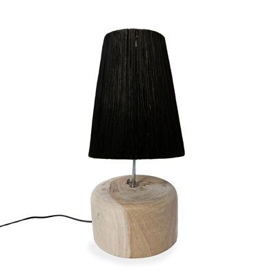 Lampe de table en teck raphia - Noir naturel