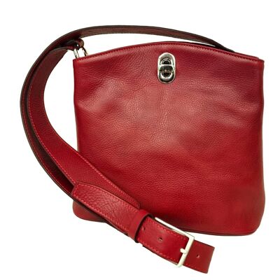BORSA A SECCHIELLO IN PELLE-ROSSO