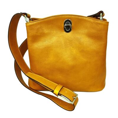 BORSA A SECCHIELLO IN PELLE-OCRA