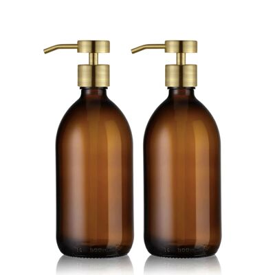 Dosatore di sapone duo in vetro ambrato – Pompa dosatrice in acciaio inox