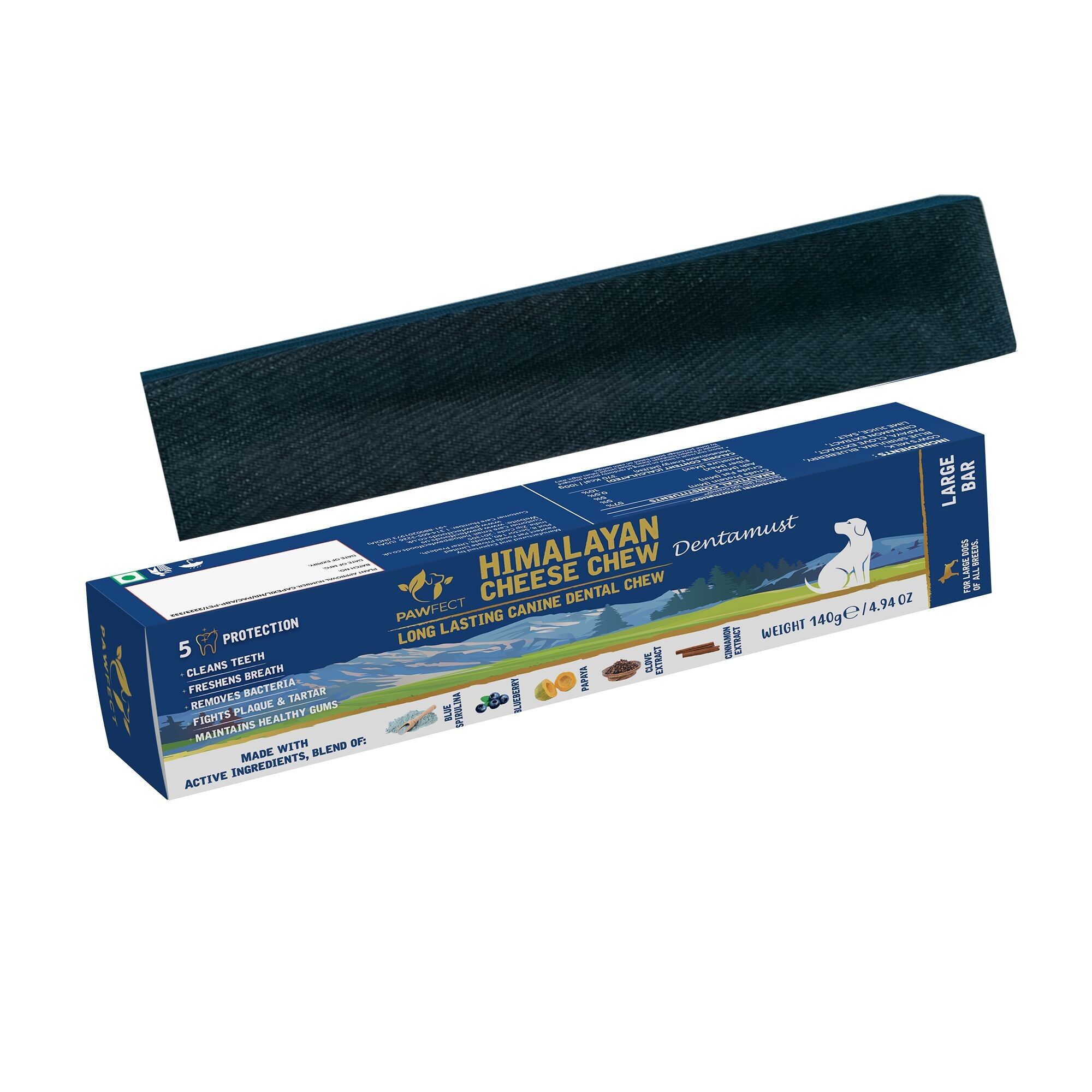 Pawfect Dentamust Himalayan Cheese Chews con mirtilli e papaya per cani | Masticativi dentali a lunga durata con supercibi | Completamente naturali, ad alto contenuto proteico | Senza cereali | Confezione da 1 per cani di taglia grande (140 g/4.94 once)