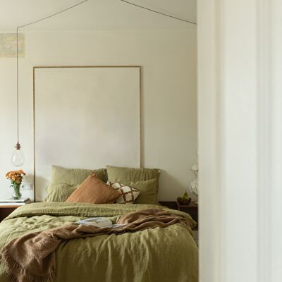 Parure de lit en lin vert olive