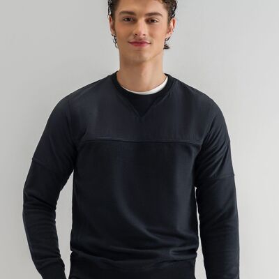 Sweat-shirt ras du cou texturé noir en jacquard