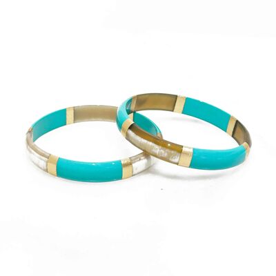 Bracelet Turquoise feuilles d'or en corne véritable - 1,2 cm