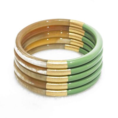 Bracelet coloré Vert et feuilles d'or - Corne véritable