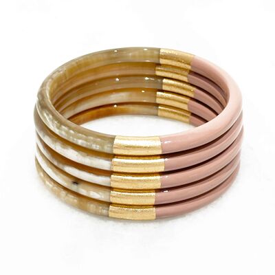 Bracciale color rosa cipria e foglia oro - Corno autentico
