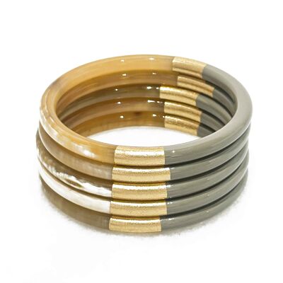 Bracelet coloré Vert de Gris et feuilles d'or - Corne véritable