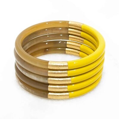 Bracelet coloré Jaune et feuilles d'or - Corne véritable