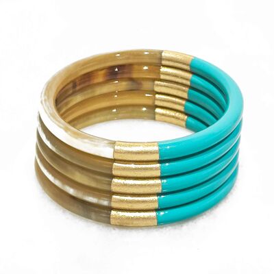 Bracelet coloré Turquoise et feuilles d'or - Corne véritable