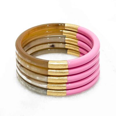Bracciale colorato in rosa e foglia d'oro - Corno autentico