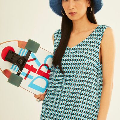 Robe à bretelles papillon bleue