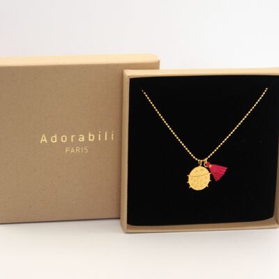 Collana con pompon a forma di coccinella placcata in oro - realizzata in Francia