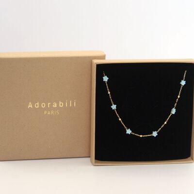 Collier enfant avec Etoiles en pierres naturelles turquoise doré à l’or fin – made in France
