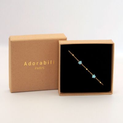 Bracelet enfant avec Etoiles en pierres naturelles Turquoise doré à l’or fin – made in France