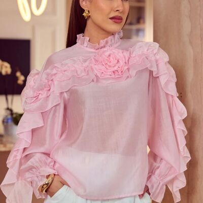 Camisa con volantes y detalle de flores - 2617