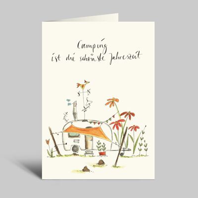 Carte pliante de camping | Caravane avec auvent | "Le camping est la plus belle saison | avec couverture
