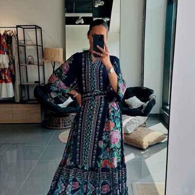Robe Longue Bohème à Motifs Ethniques - Manches Longues - Viscose