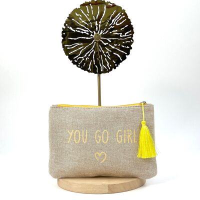 BORSA IN COTONE E LINO CON POMPON "YOU GO GIRL"