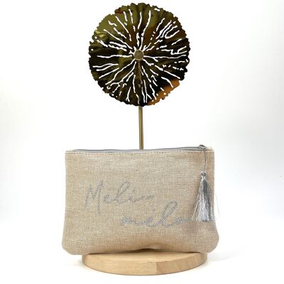 POCHETTE EN COTON ET LIN AVEC POMPON "MÉLI MÉLO"