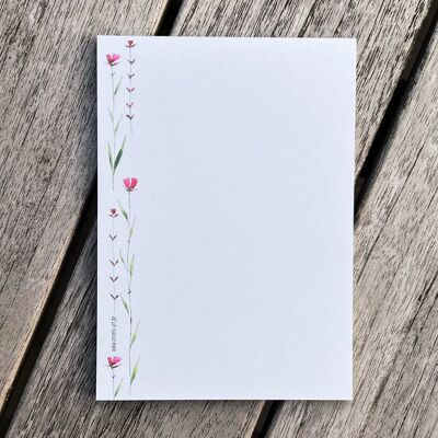 Blocco note A6 | Carta riciclata | Ornamenti floreali rosa | 50 fogli | sfoderato