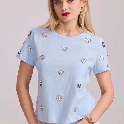 T-shirt in cotone con fantasia fiori - 3072
