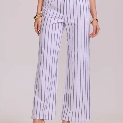 Pantaloni a righe in cotone leggermente svasati - 3080