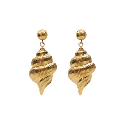 Marie-Madeleine – Boucles d’oreilles dorées en acier inoxydable – Coquillage minimal