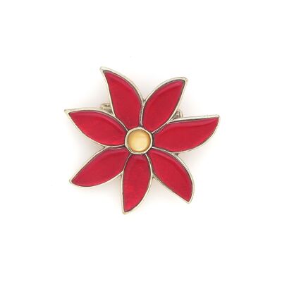 BOTANIC broche fleur pétales rouges nacre capiz