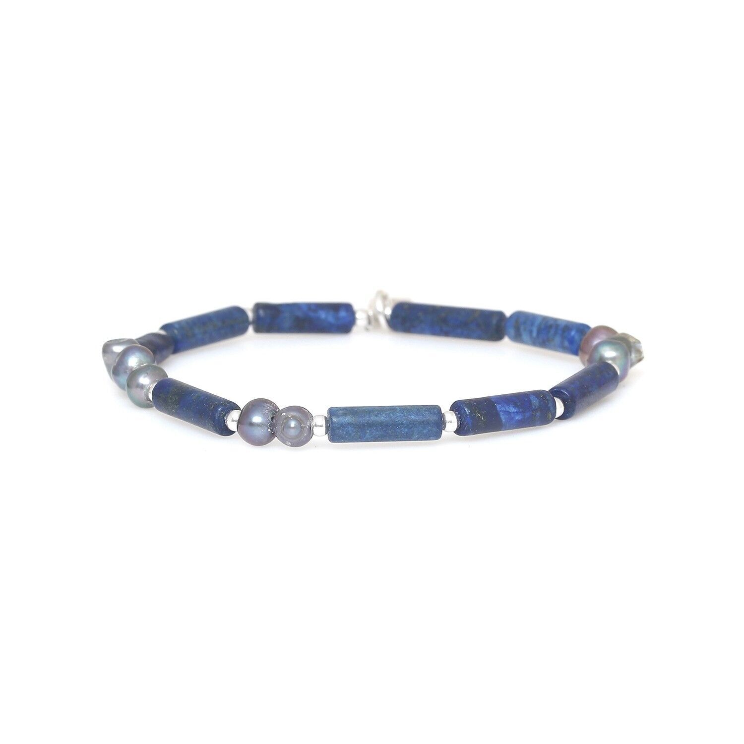 Bracciale elastico CHEYENNE con lapislazzuli e perle d'acqua dolce