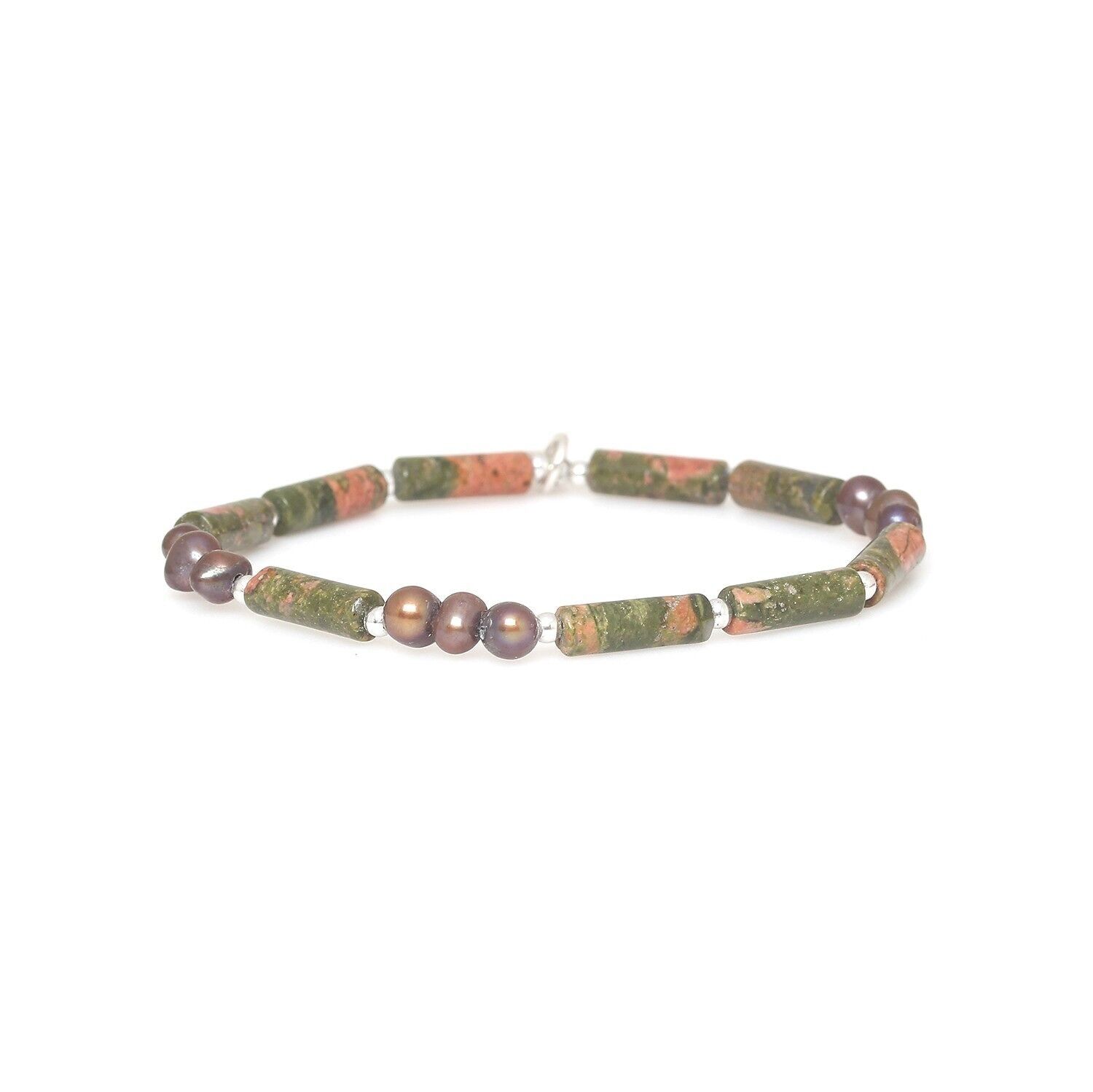 Bracciale elastico CHEYENNE in unakite e perle d'acqua dolce